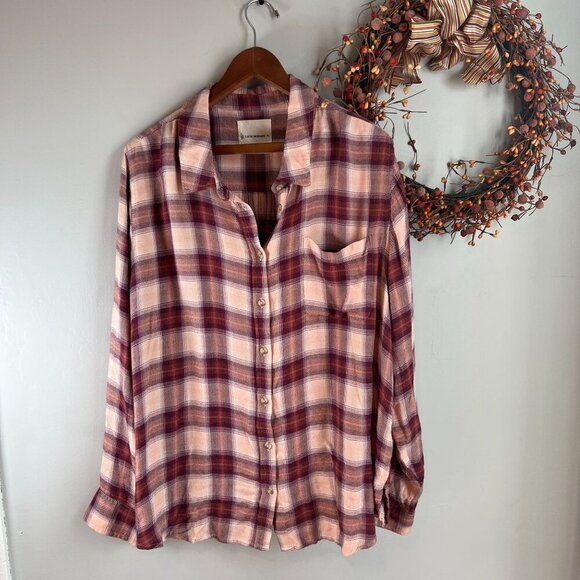 ***SOLD***Lucky Brand Cloud Plaid Boyfriend Flannel Shirt Size XL in Dusty Cedar - Picture 1 of 9